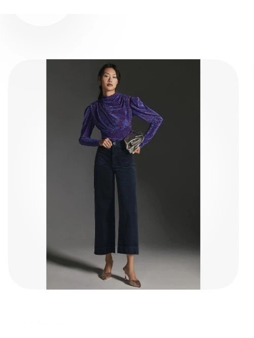 Anthropologie x Maeve The Colette Cropped Wide Leg Curdoroy Pants Navy Large